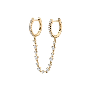 Double hoop gold earrings with colorful zircon and diamond chain links for a modern look