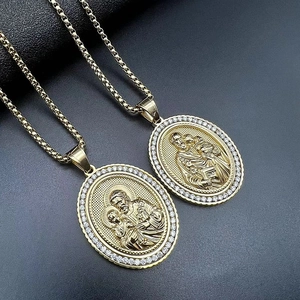Collier Pendentif Figure Religieuse Hip Hop Acier Inoxydable Plaqué Or Avec Zircone Bijoux Gaufrés Pour Hommes