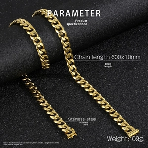 Détails du collier chaîne cubaine dorée 10mm en acier inoxydable, longueur 600mm
