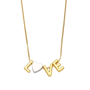 Gold and silver love letter necklace with heart pendant and delicate box chain for women