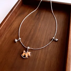 Collier Pendentif Cheval À Bascule Bois Cuivre Chaîne Réglable Bijoux Rétro Minimalistes Pour Femmes Ton Argent