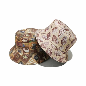 Outdoor summer bucket hats with coffee and cheese patterns for sun protection