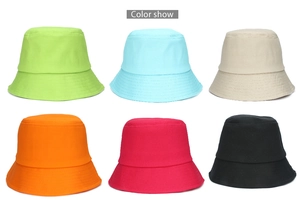 Detailed color display of six minimalist cotton bucket hats in a variety of vibrant shades
