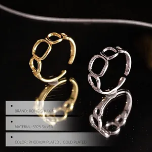 Minimalist geometric hollow S925 silver open rings in gold and silver finishes