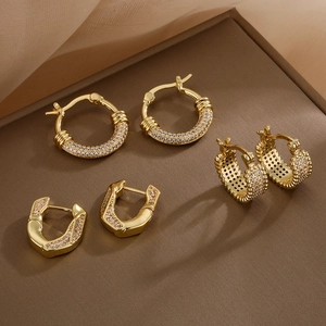 Fashion Copper Gold Plated Zircon Geometric Hoop Earrings For Women Ins Style Elegant Jewelry Accessory