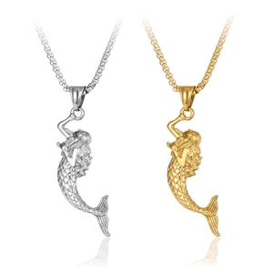 Mermaid Pendant Necklace Stainless Steel Hip Hop Streetwear Box Chain Jewelry For Men Women