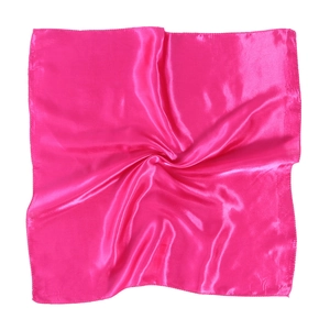 Detail of pink satin square scarf showing smooth texture and fine stitched edges