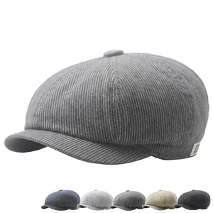 Men Retro British Style Beret Hat Striped Cotton Polyester Breathable Sunshade Newsboy Cap Adjustable Buckle