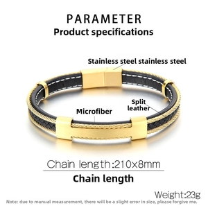 Macro detail of braided black leather bracelet with golden stainless steel clasp