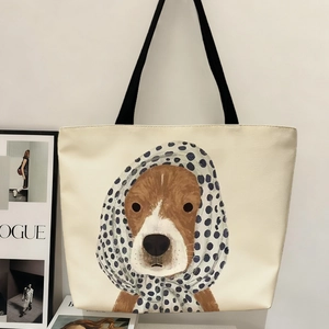 Sac Fourre-Tout En Toile Imprimé Dessin Animé Pour Femmes Grande Capacité Sac À Main Bandoulière Fermeture Éclair Décontracté