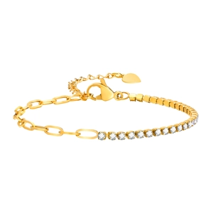 Elegant gold-tone stainless steel bracelet featuring square zircon stones and O-chain design