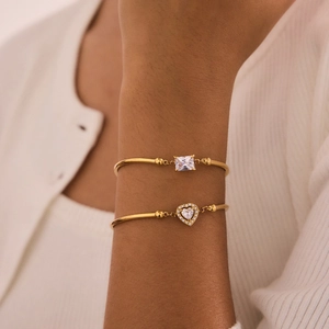 Classic 18K gold plated stainless steel bracelets with heart and square zircon charms