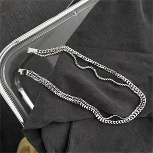 Collier Double Couche en Acier Titane Maille Gourmette Et Épi Pour Hommes Femmes Industriel Hip Hop Bijoux en Acier Inoxydable
