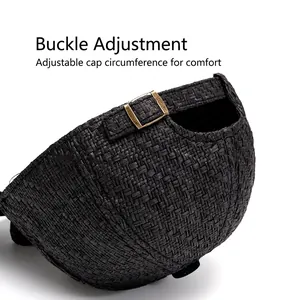 Black woven baseball cap with adjustable copper buckle for stylish sun protection