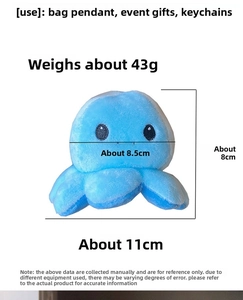 Detailed plush octopus keychain dimensions: 8cm height and 11cm width blue reversible toy