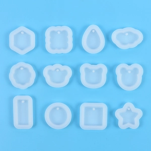 Set of 12 multi-shape silicone pendant molds for resin with built-in hanging holes