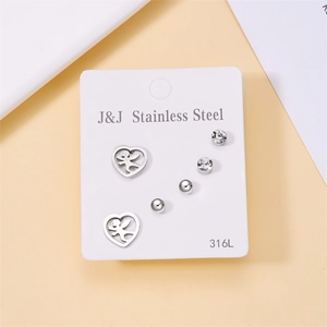 316L stainless steel heart and crystal stud earring set with angel design