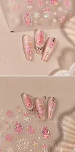 Detail of pink castle and snowflake nail stickers with matte winter bow designs
