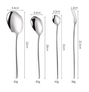 Detailed size and weight chart for 304 stainless steel spoons and fork cutlery set