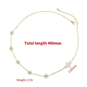 Elegant 18K gold plated necklace with five pearl flower pendants on a thin link chain