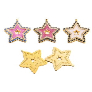 Star-shaped stainless steel charms with enamel and rhinestones for DIY jewelry making