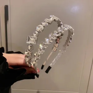 Elegant silver headband set with round and square sparkling crystals for women