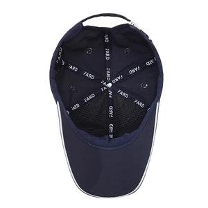 Quick-dry navy baseball cap with breathable mesh and adjustable buckle, internal view details