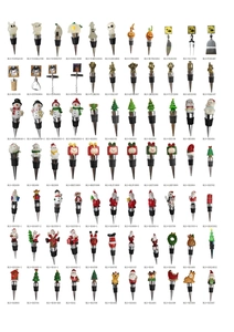 Detailed catalog of festive Christmas and Halloween themed wine stoppers with item codes