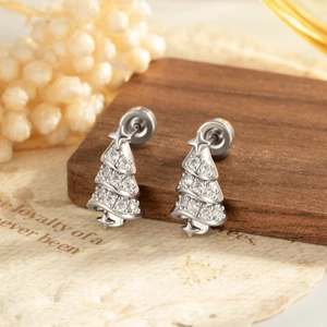 Christmas Tree Cartilage Stud Earring Titanium Steel Copper Zircon Star Micro Pave Holiday Jewelry For Women