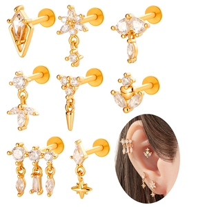 Internal Threaded Labret Lip Studs Titanium Bar Copper Zircon Star Flower Heart Cartilage Piercing Jewelry