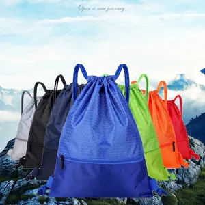 Waterproof nylon drawstring backpack with honeycomb texture for outdoor sports and gym
