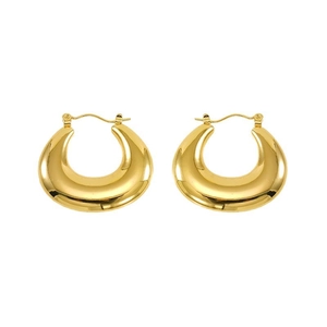 Minimalist golden teardrop C-shaped hoop earrings with a high-polished mirror finish