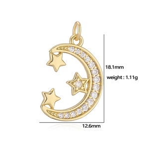 Detailed view of crescent moon and star pendant with dimensions 18.1mm by 12.6mm