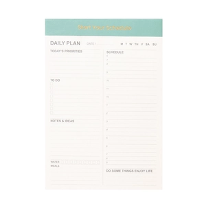 Vertical mint green daily planner notepad with hourly schedule and priority to-do list