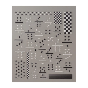 3D embossed black and white checkerboard nail art stickers with geometric dot patterns