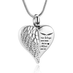 Heart Angel Wing Cremation Necklace Stainless Steel Memorial Urn Pendant For Ashes Keepsake Jewelry For Men Women