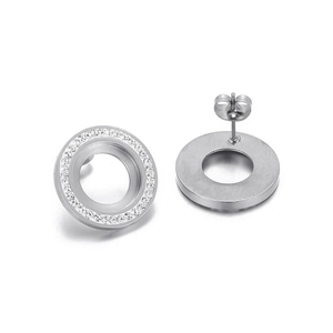 Boucles d'oreilles rondes en acier inoxydable avec pavage de zircons scintillants
