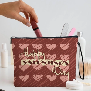 Beauty case con cuori, cerniera e stampa Happy Valentine's Day per trucchi e cosmetici