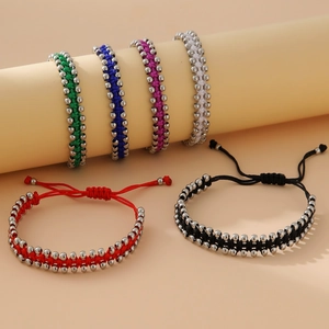 Bracelet Tressé Fait Main Avec Perles En Acier Inoxydable Cordon En Nylon Réglable Bijoux Minimalistes Pour Hommes Et Femmes
