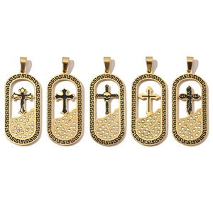 Cross Skull Pendant Stainless Steel Charm With Rhinestone And Enamel Gothic Religious Retro Jewelry Making Accessories