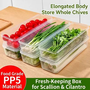 Refrigerator Food Storage Box Transparent Stackable Sealed Container For Scallion Cilantro Vegetable Plastic Fresh Keeping Kitchen Organizer
