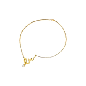Gold plated snake pendant necklace with white zircon stone on a minimalist thin chain