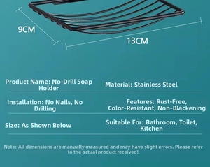 Detailed view of black stainless steel soap dish dimensions measuring 13cm by 9cm