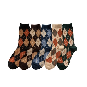Set of 5 pairs of women's vintage argyle wool socks in assorted warm autumn colors