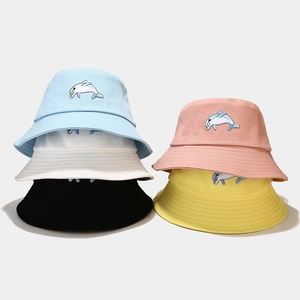 Chapeau Bob Coton Broderie Dauphin Protection Solaire Extérieur Loisirs Pêcheur Pour Femmes Hommes Plage