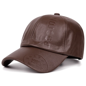 Classic dark brown PU leather baseball cap with embossed Boston and 1985 text