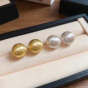 Star Inset Brushed Ball Earrings With 925 Sterling Silver Earring Post Minimalist Fashion Jewelry For Women