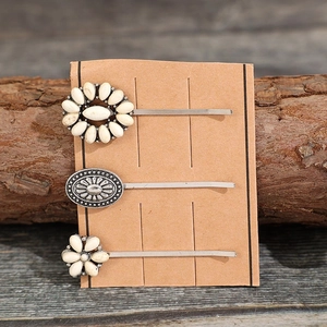 Vintage Ethnic Turquoise Alloy Hair Clips Bohemian Retro Western Style Bobby Pins For Women