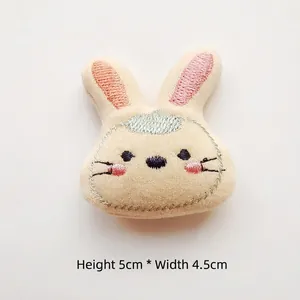 Close-up of plush cartoon rabbit head DIY accessory with pink details, H 5cm x W 4.5cm