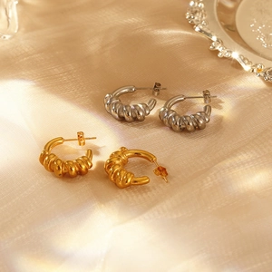Retro Stainless Steel Spiral Twist C-Shaped Stud Earrings For Women Gold Silver Plated Geometric Minimalist Fashion Jewelry
